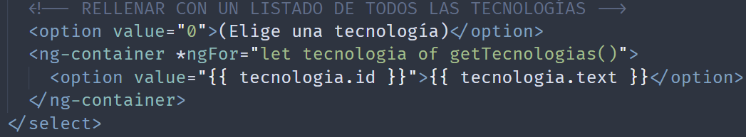 Código en Angular