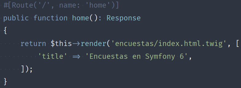 Código en Symfony